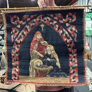 Elegant Holiday Nativity Tapestry - Red, Black, and Gold